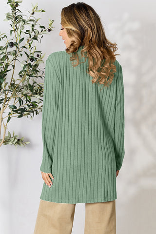 Ribbed Open Front Cardigan with Pockets 5 COLORS