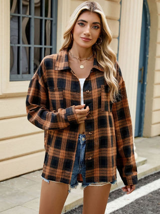 PREORDER Plaid Collared Neck Long Sleeve Shirt 8 Colors