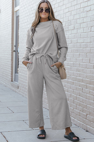 Preorder Textured Long Sleeve Top and Drawstring Pants Set