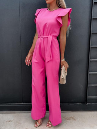 PREORDER Ruffled Round Neck Cap Sleeve Jumpsuit