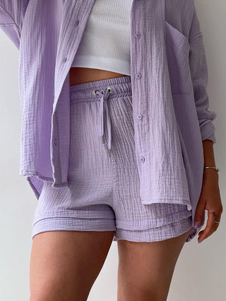 Preorder Texture Button Up Shirt and Drawstring Shorts Set 10 Colors