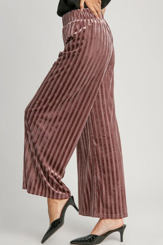 Elastic Waist Striped Wide Leg Velvet Pants