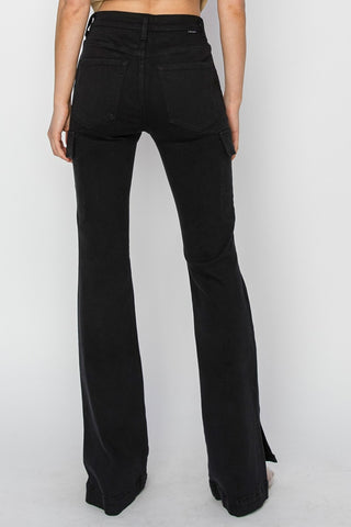 Risen High Rise Side Slit Cargo Bootcut Jeans