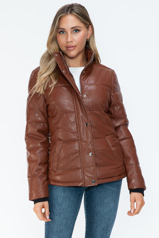 Pocketed Zip Up Turtleneck Puffer Jacket