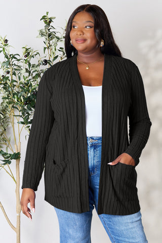 Ribbed Open Front Cardigan with Pockets 5 COLORS