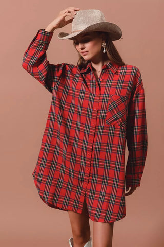 Christmas Checker Plaid Button Up Shirt Dress – Estornes&Boor Boutique