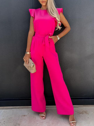 PREORDER Ruffled Round Neck Cap Sleeve Jumpsuit