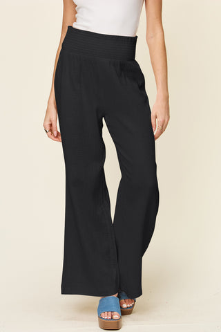 Texture Smocked Waist Wide Leg Pants