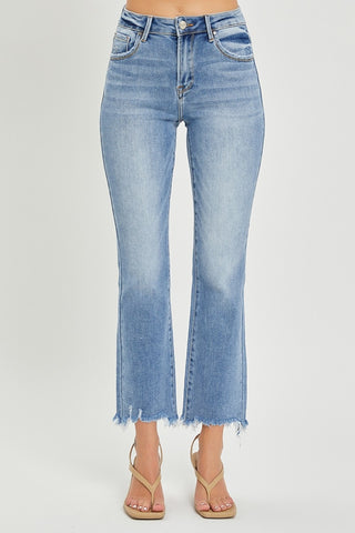 RISEN Frayed Hem Cropped Straight Jeans