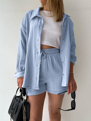 Preorder Texture Button Up Shirt and Drawstring Shorts Set 10 Colors