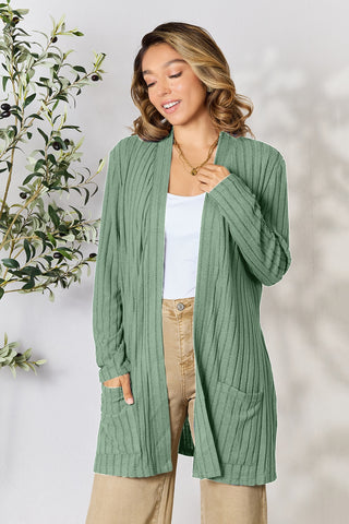 Ribbed Open Front Cardigan with Pockets 5 COLORS