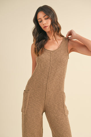 Sleeveless Knit Crop Jumpsuit with Pockets