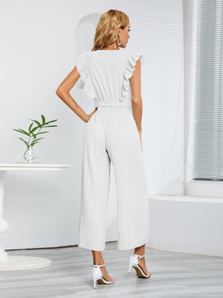 Ruffled Surplice Cap Sleeve Jumpsuit 4 Colors