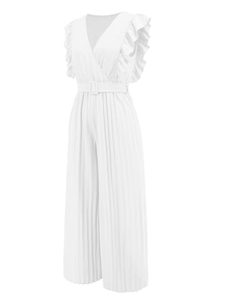 Ruffled Surplice Cap Sleeve Jumpsuit 4 Colors