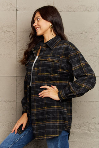 Plaid Collared Neck Button-Down Long Sleeve Jacket 7 COLORS