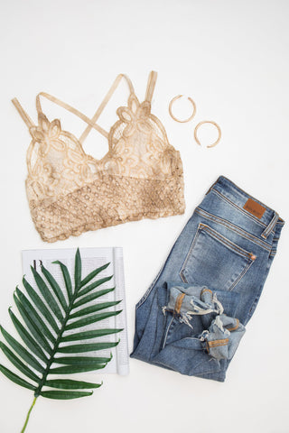 Live In Lace Bralette Crop Top in Taupe