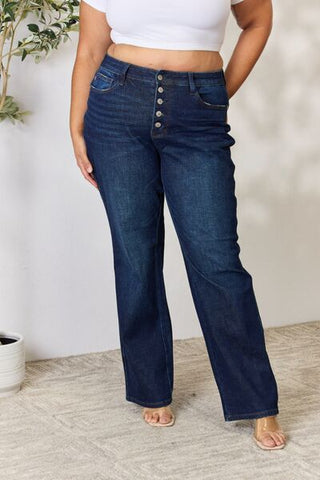 JUDY BLUE Button-Fly Straight Jeans