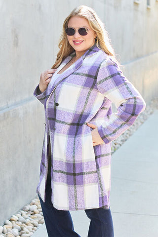 Plaid Button Up Lapel Collar Coat 8 Colors