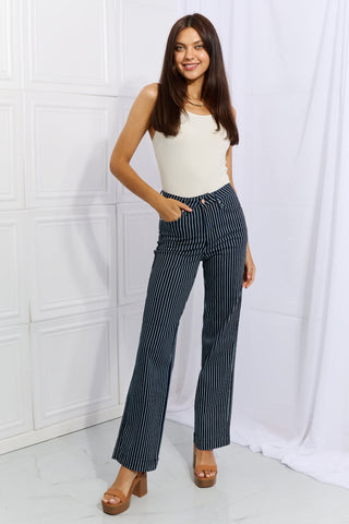 Judy Blue Cassidy Waisted Tummy Control Striped Straight Jeans