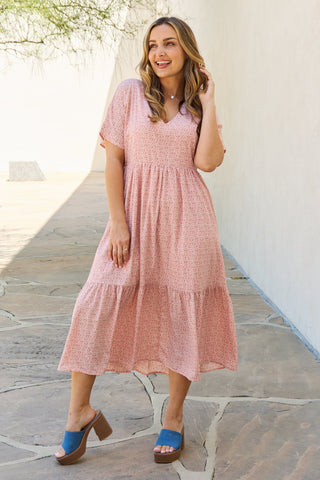 Spring Baby Kimono Sleeve Midi Dress in Peach