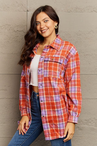 Plaid Collared Neck Button-Down Long Sleeve Jacket 7 COLORS