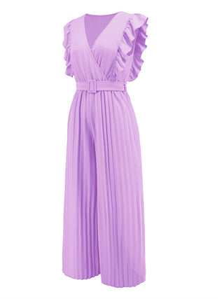 Ruffled Surplice Cap Sleeve Jumpsuit 4 Colors