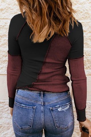 PREORDER Color Block Round Neck Long Sleeve T-Shirt