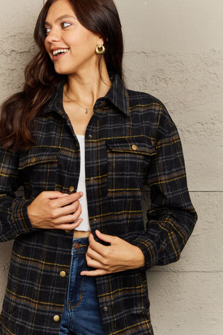 Plaid Collared Neck Button-Down Long Sleeve Jacket 7 COLORS