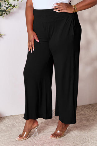 Smocked Wide Waistband Wide Leg palazzo Pants 5 Colors