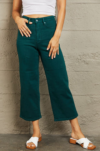 JUDY BLUE Hailey Tummy Control High Waisted Cropped Wide Leg Jeans