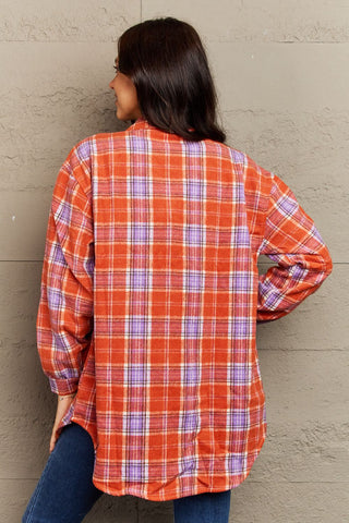 Plaid Collared Neck Button-Down Long Sleeve Jacket 7 COLORS