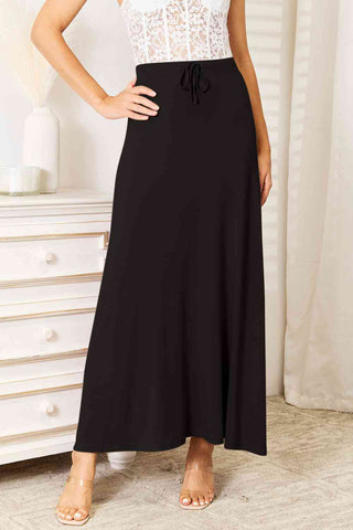 Soft Rayon Drawstring Waist Maxi Skirt Rayon 3 Colors