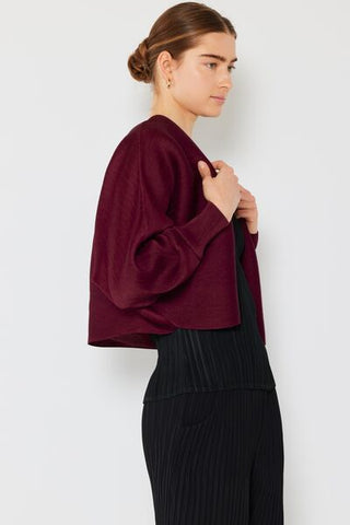 Rib Pleated Puff Sleeve Bolero Cardigan