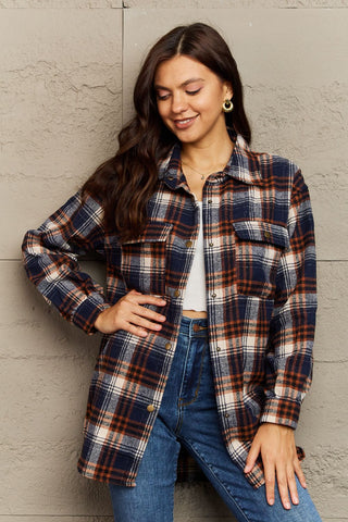 Plaid Collared Neck Button-Down Long Sleeve Jacket 7 COLORS