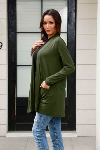 Open Front Long Sleeve Cardigan with Pockets 5 Colors