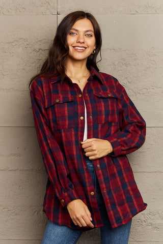 Plaid Collared Neck Button-Down Long Sleeve Jacket 7 COLORS