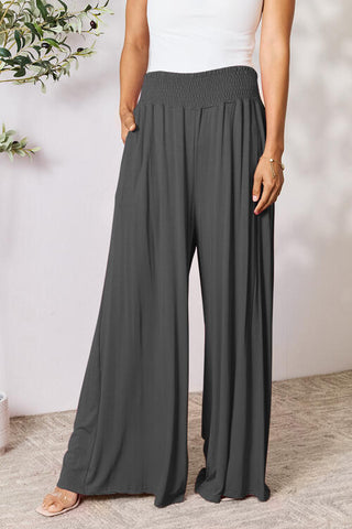 Smocked Wide Waistband Wide Leg palazzo Pants 5 Colors