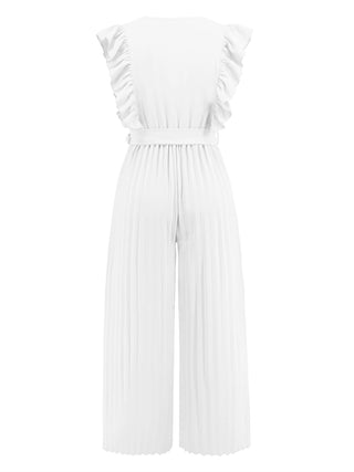 Ruffled Surplice Cap Sleeve Jumpsuit 4 Colors