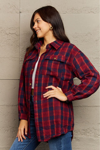 Plaid Collared Neck Button-Down Long Sleeve Jacket 7 COLORS