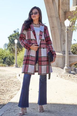 Plaid Button Up Lapel Collar Coat 8 Colors