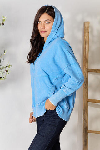 Half Snap Long Sleeve Hoodie with Pockets