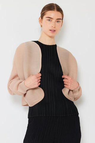 Rib Pleated Puff Sleeve Bolero Cardigan