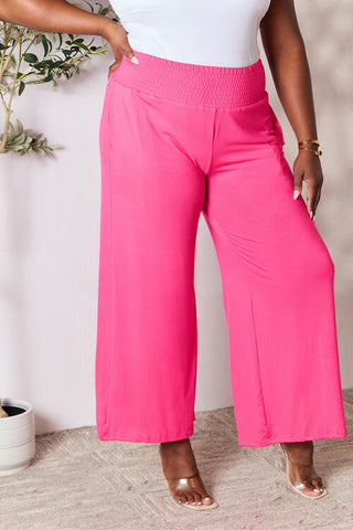 Smocked Wide Waistband Wide Leg palazzo Pants 5 Colors