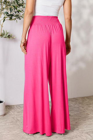 Smocked Wide Waistband Wide Leg palazzo Pants 5 Colors