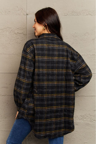 Plaid Collared Neck Button-Down Long Sleeve Jacket 7 COLORS