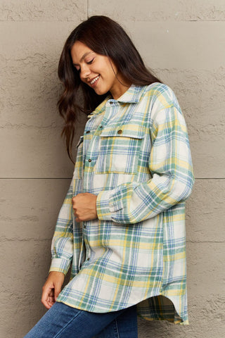 Plaid Collared Neck Button-Down Long Sleeve Jacket 7 COLORS