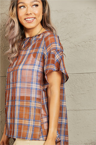 For You Short Sleeve Plaid Top