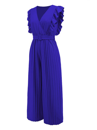 Ruffled Surplice Cap Sleeve Jumpsuit 4 Colors