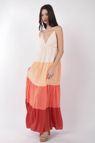 Color Block Tiered Maxi Cami Dress