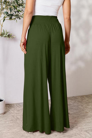 Smocked Wide Waistband Wide Leg palazzo Pants 5 Colors